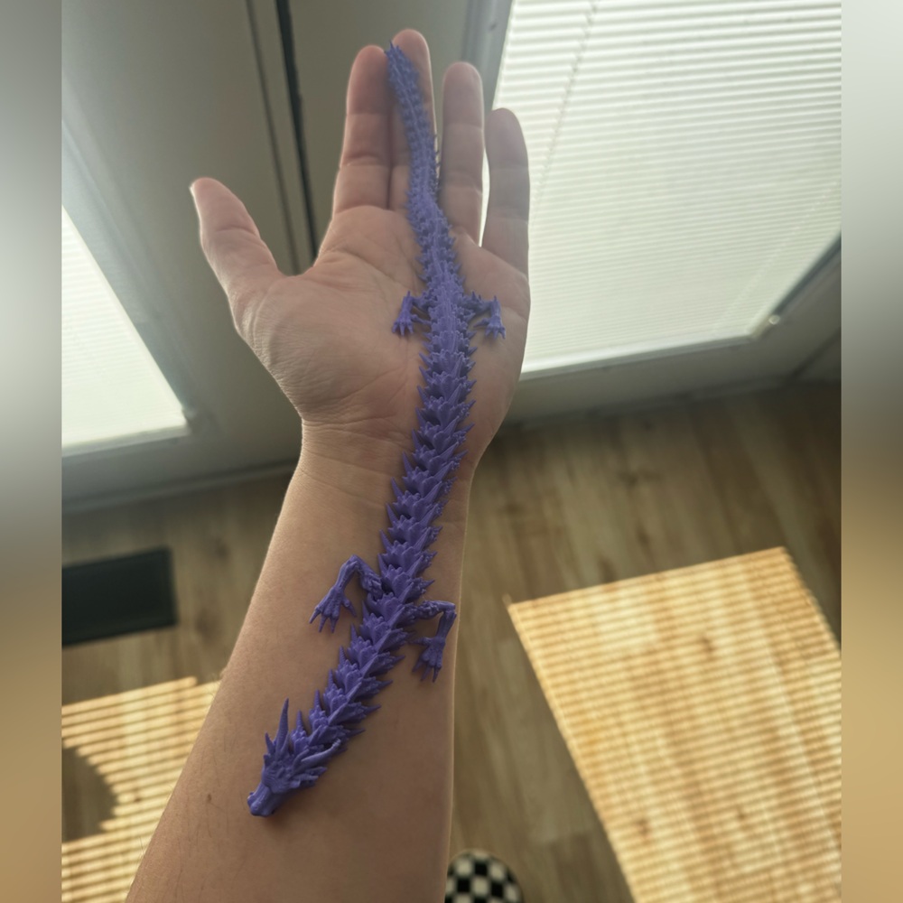 Purple Flexible 3D Printed Dragon fidget toy